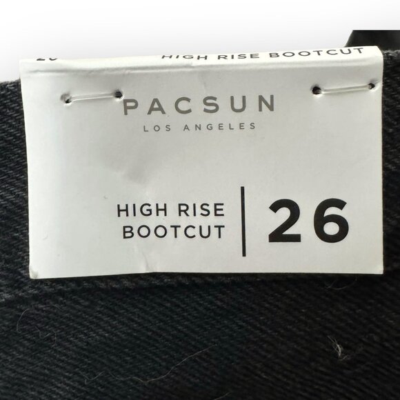 New PACSUN Women’s Button Fly Black High Rise Bootcut Jeans Size 26 Heart/Peace - Picture 3 of 3